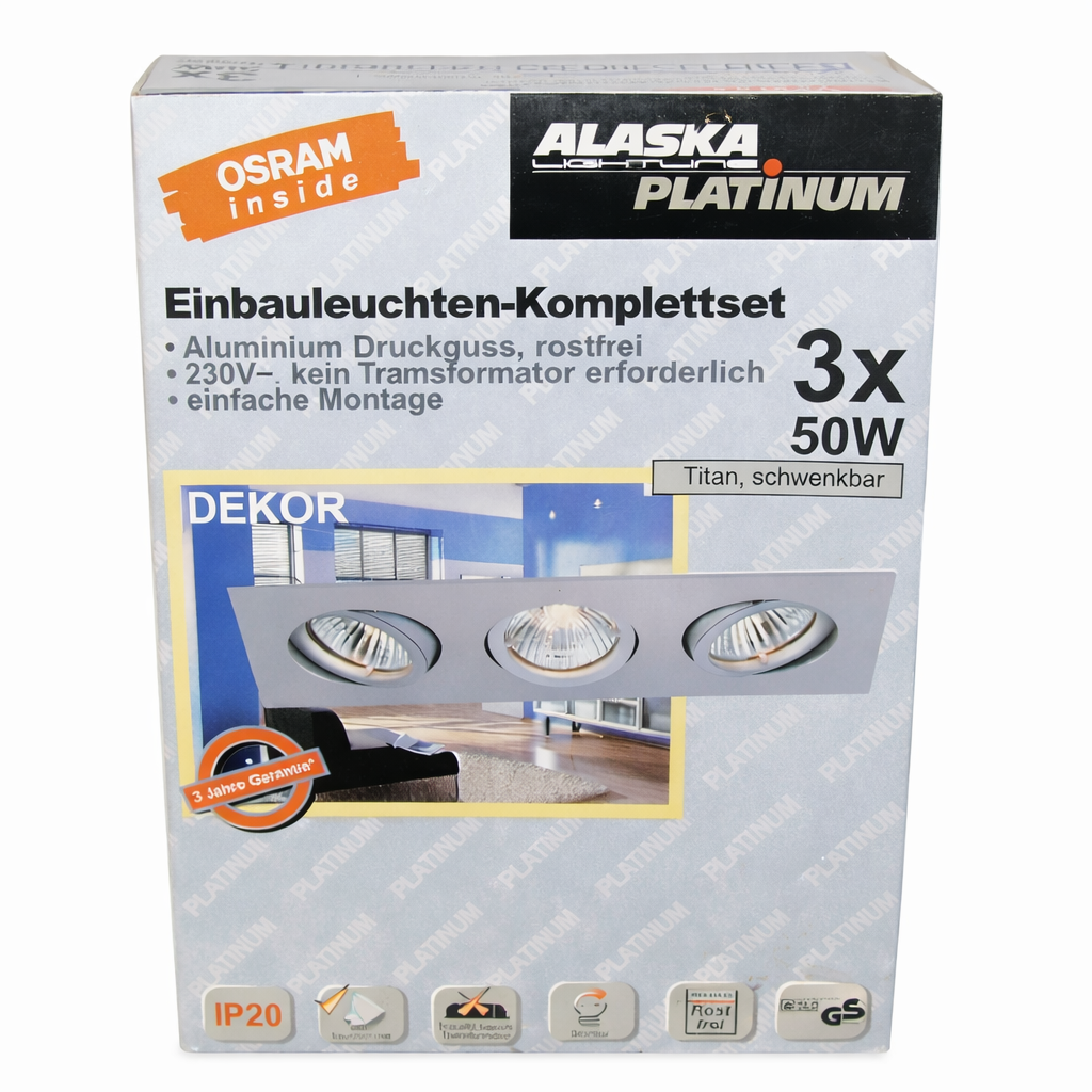 Alaska EPI 3503 Halogen Decken Einbau ALU Platte Strahler leuchte spots 3x50W GU