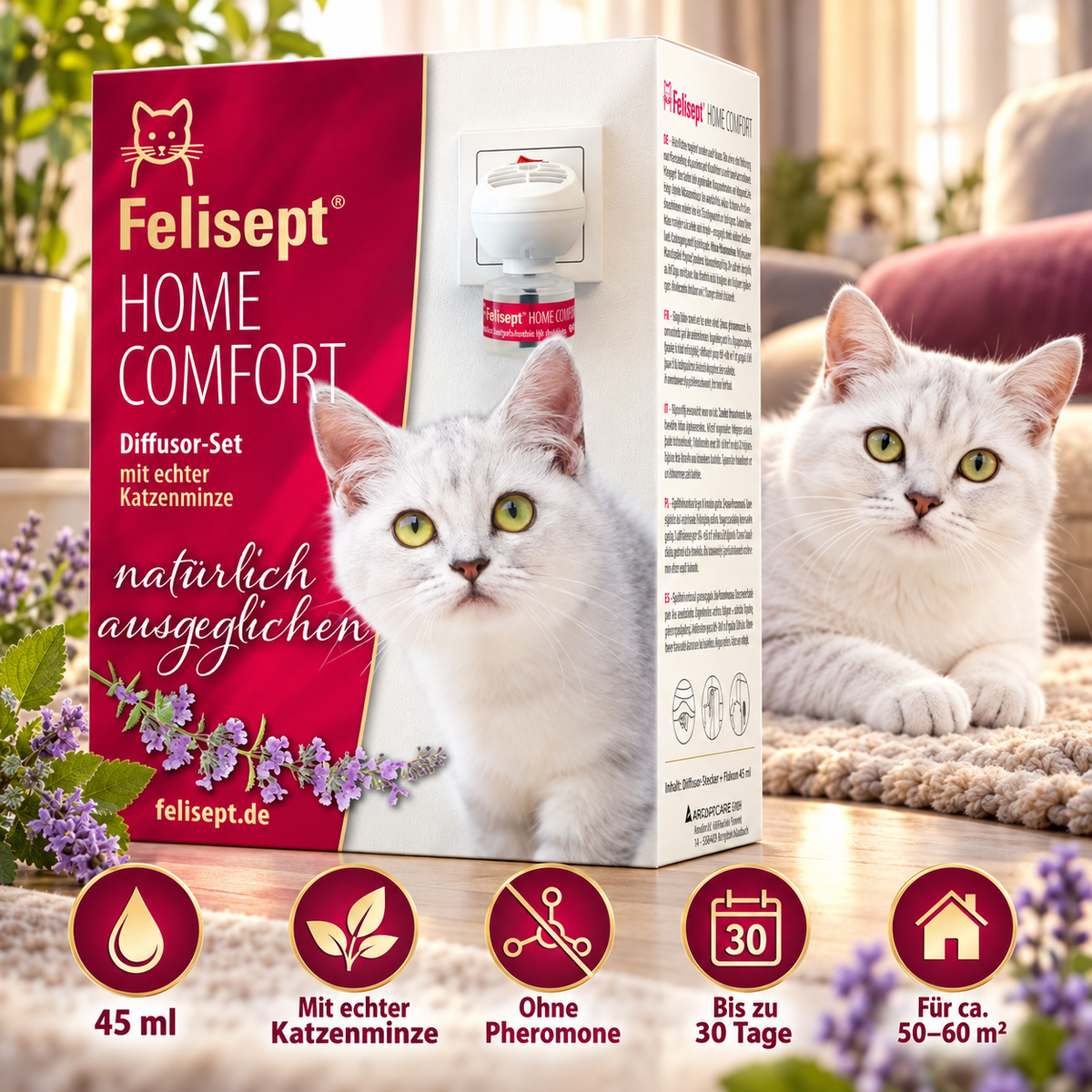 Felisept Home Comfort Set 45 ml – Beruhigung für Katzen, Aroma-Diffusor