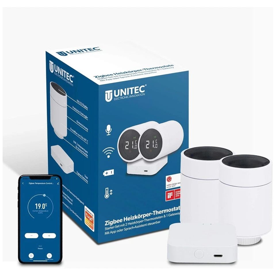 UNITEC Zigbee WiFi 2x Heizkörper-Thermostat Starterset WLAN inkl. Gateway