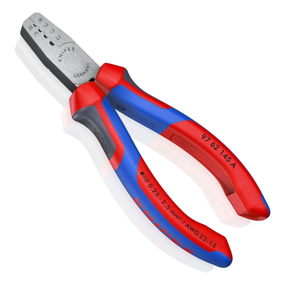 KNIPEX 9762145A - Crimpzange für Aderendhülsen 0,25-2,5 mm² - 145 mm