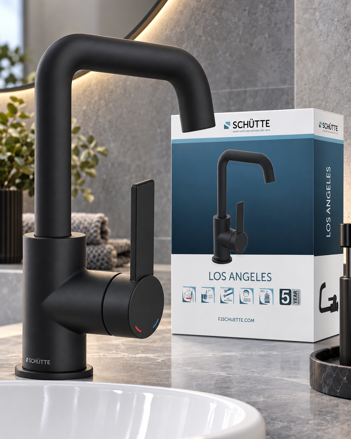 SCHÜTTE Los Angeles Waschbeckenarmatur Schwarz Matt Hoch (33126)