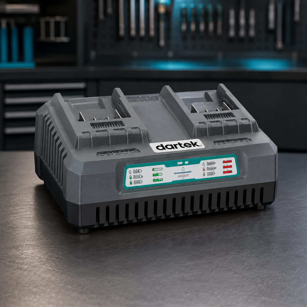 Dartek DC40-160S Akku-Ladegerät – Doppel-Ladestation mit 2 Akkuaufnahmen