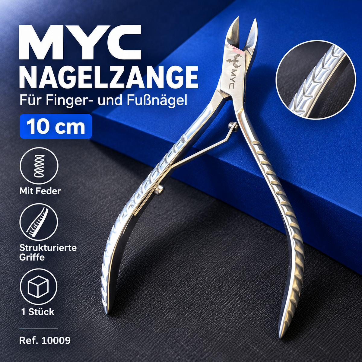 MYC Nagelzange 10 cm Fußnagelzange für Finger- & Fußnägel mit Feder 10009