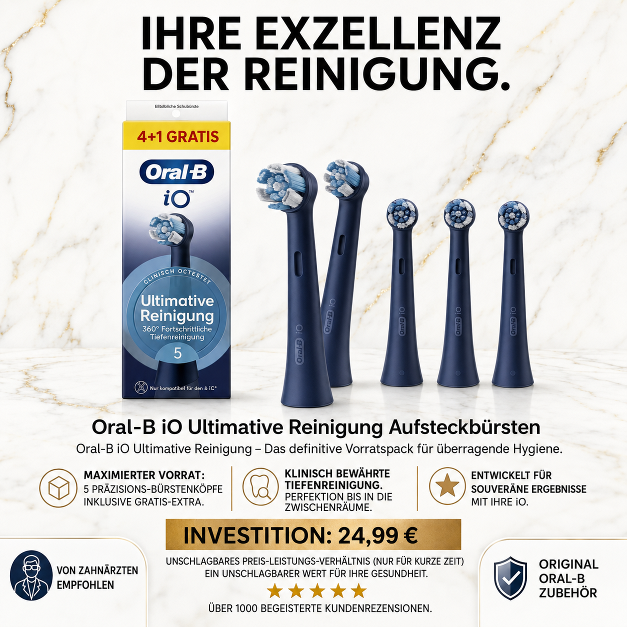 Oral-B iO Ultimative Reinigung Aufsteckbürsten schwarz (4 + 1 Stk.)