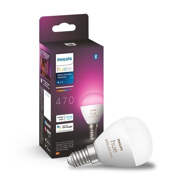 Philips Hue White & Color Ambiance Lampe, 5,1W, E14,470lm, Tropfenform (92900357