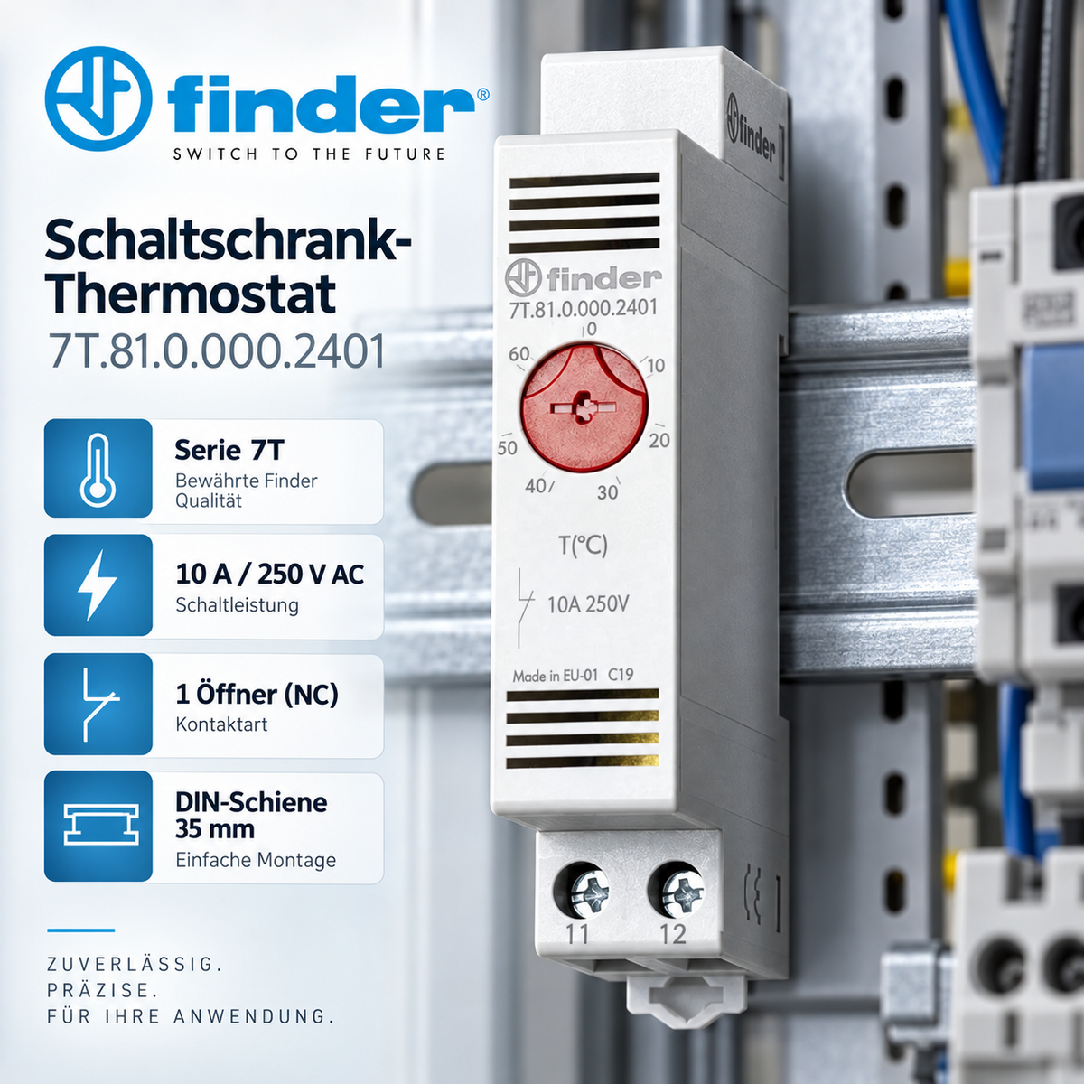 Finder Schaltschrankheizungs-Thermostat 7T.81.0.000.2401 250 V/AC