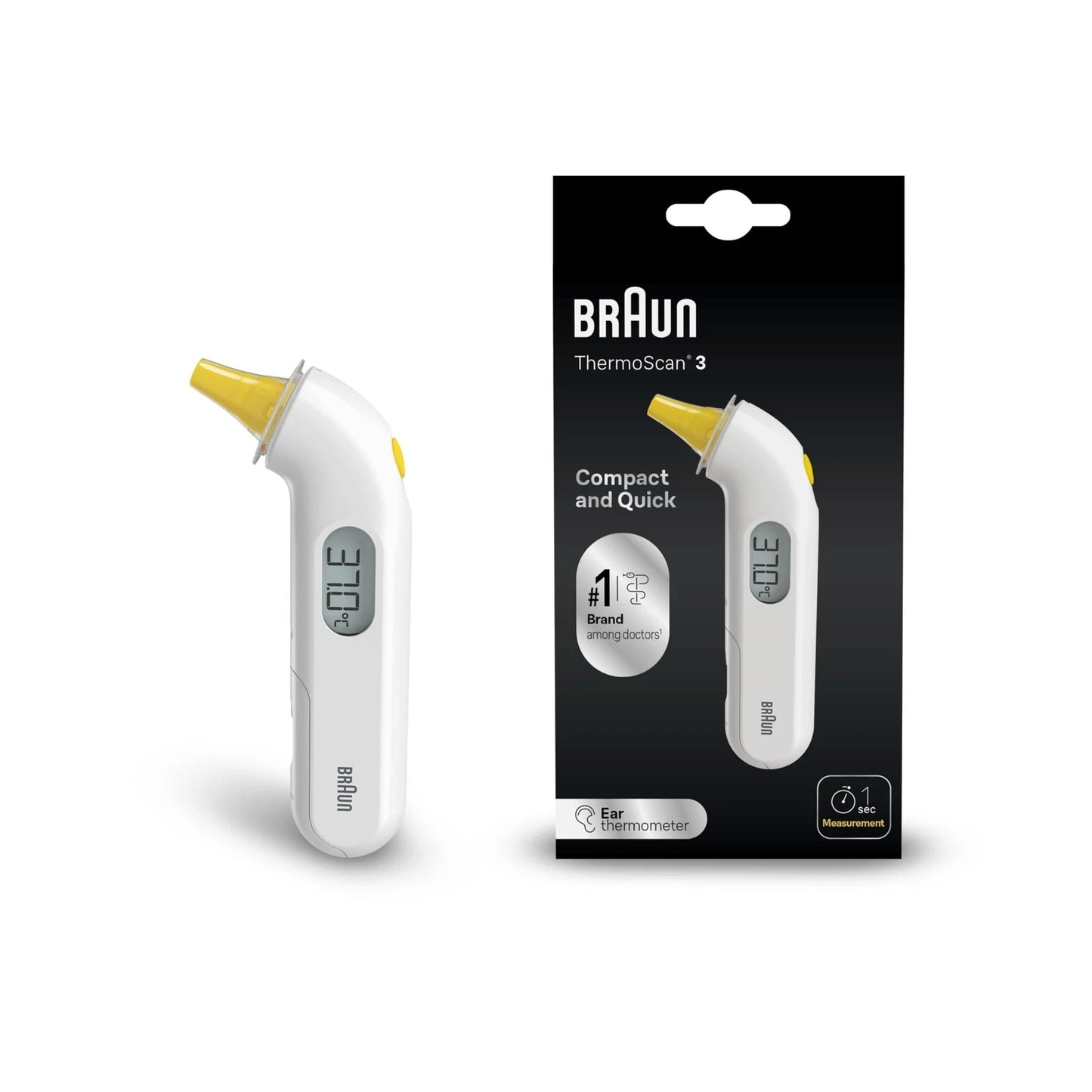 Braun ThermoScan 3 Ohrthermometer | Schnelle 1-Sekunden-Messung | Akustische Fie
