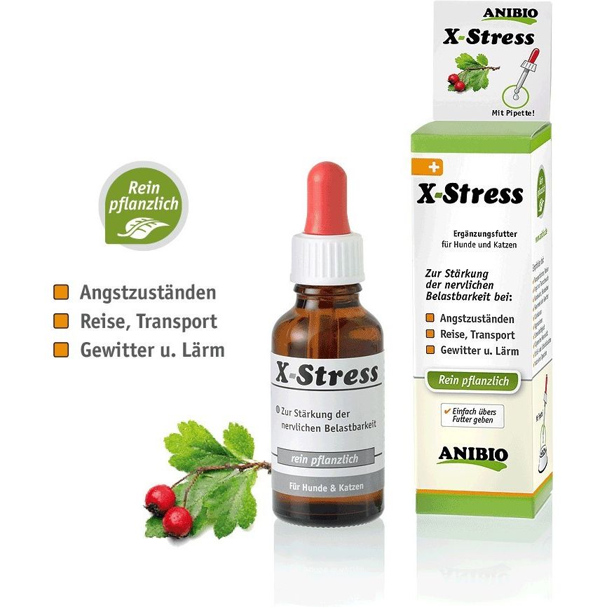 Anibio X-Stress Nahrungsergänzung Hunde und Katzen bei Angst, Stress, Reisen