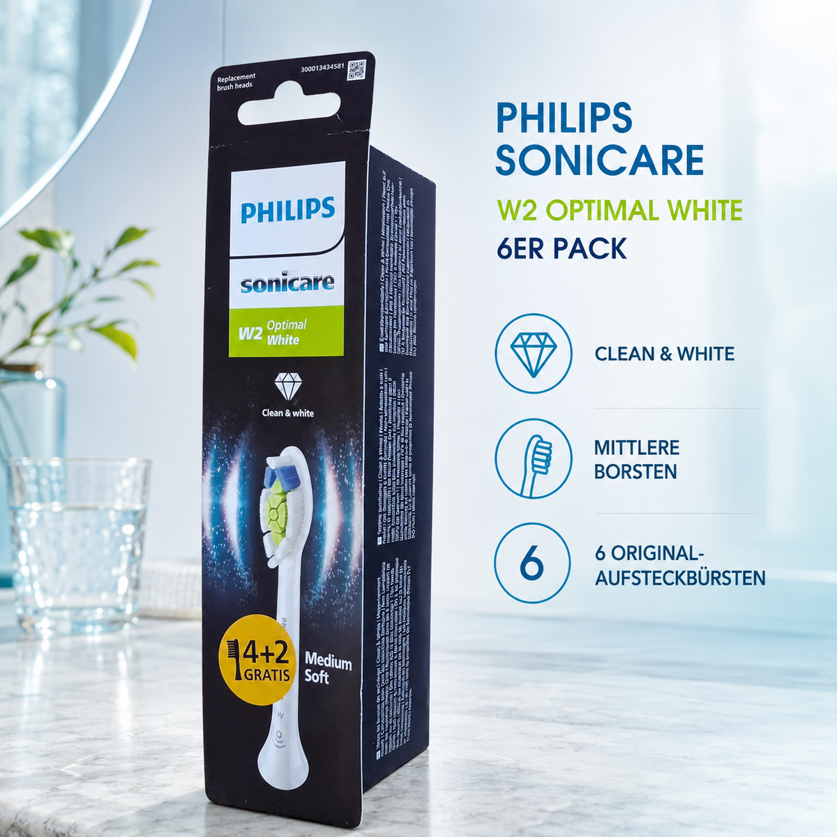 Philips Sonicare W2 Optimal White HX6066/87 Aufsteckbürsten – 6er-Pack Weiß