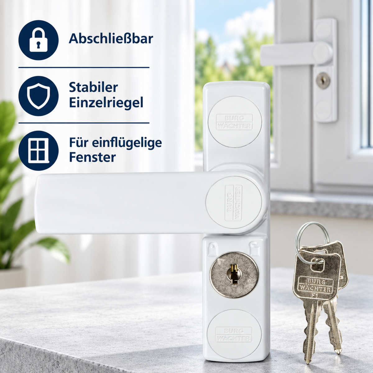 Burg Wächter Fenstersicherung Einbruchschutz Innen Einflügelige Fenster Weiß