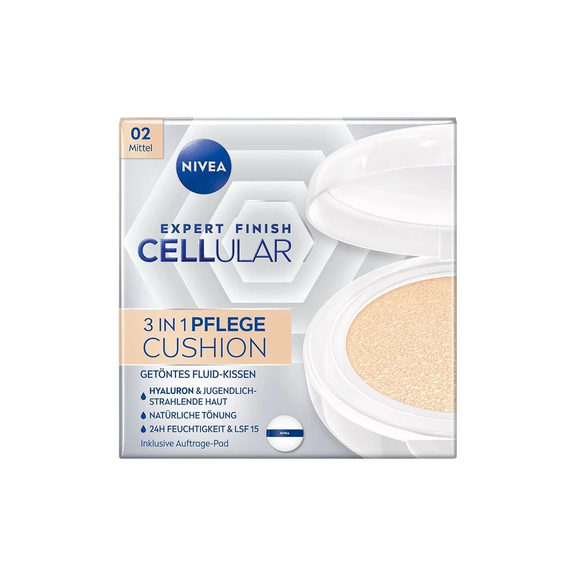NIVEA Expert Finish Cellular 3in1 Pflege Cushion Make-Up 02 Mittel LSF15 15ml