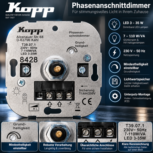 Kopp 842800187 LED-Dimmer Einsatz Druck-Wechselschalter 3–35W Unterputz – Produktbild 1