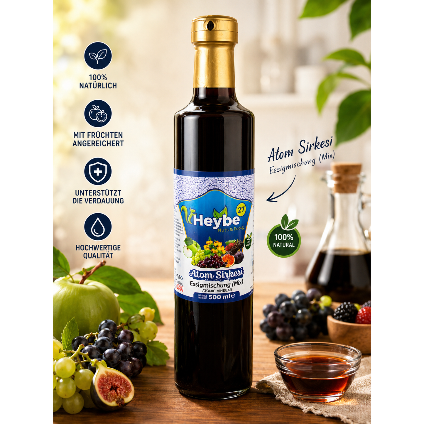 Heybe Atom Essig 500 ml | Fermentierter Kräuteressig aus natürlichen Zutaten