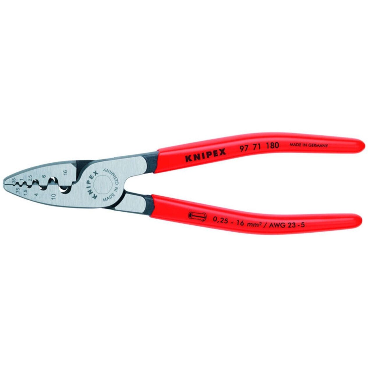 KNIPEX 97 71 180 Crimpzange Aderendhülsen mit Kunststoff, 180 mm, 0,5-16 mm²