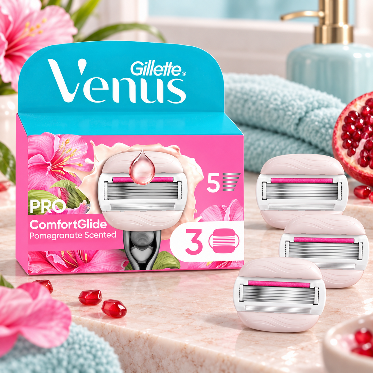 Gillette Venus PRO Comfortglide Pomegranate Scented 3 Rasierklingen - NEU