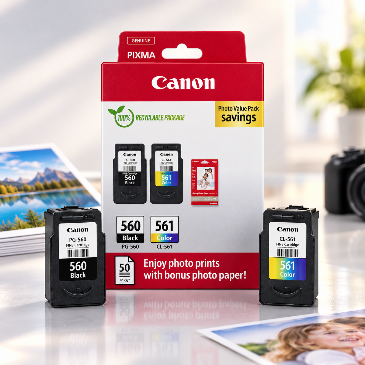 Canon PG-560 + CL-561 Original Tintenpatronen Vorteilspack – Schwarz & Farbe