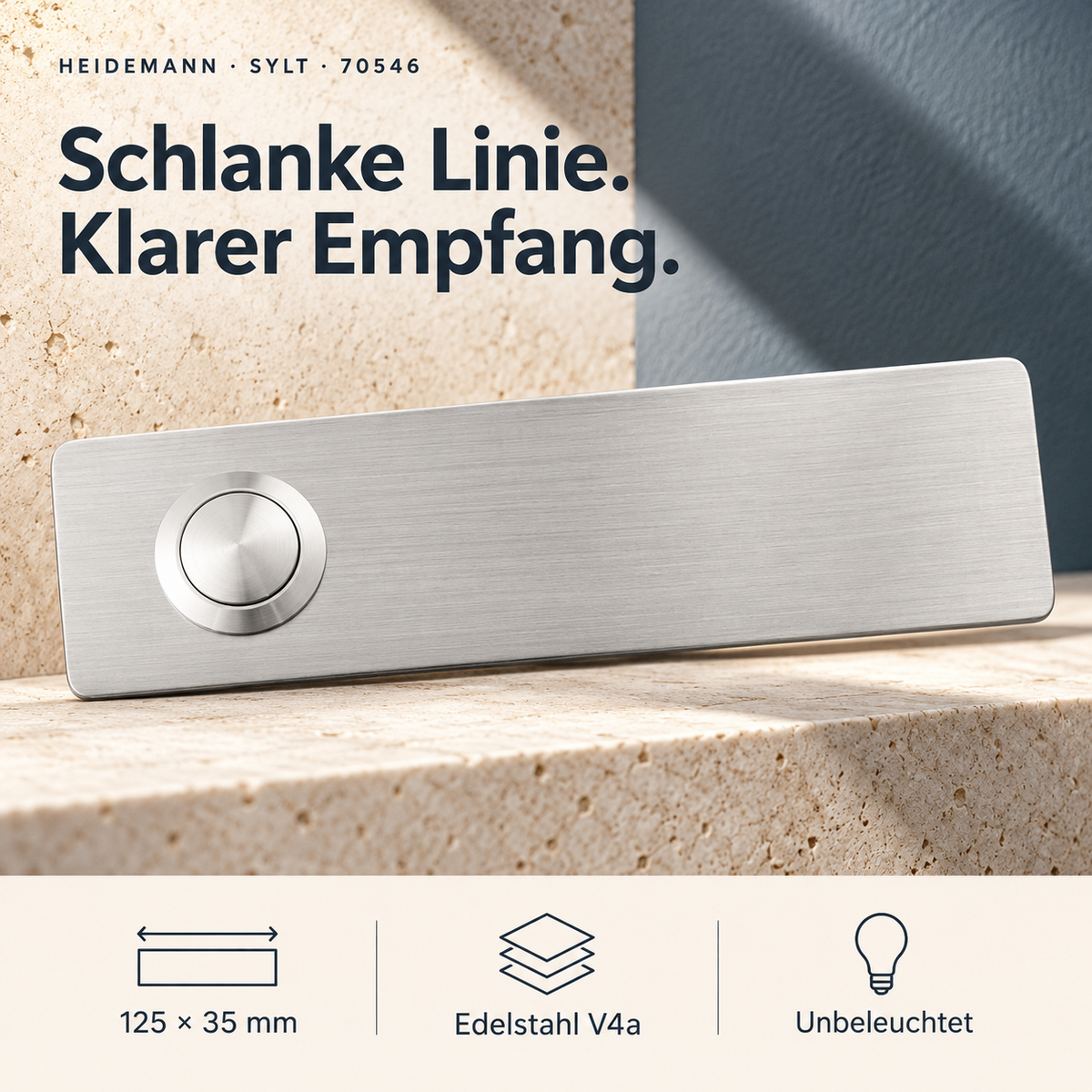 Heidemann Klingeltaster "Sylt", Edelstahl V4A 70546 – Produktabbildung