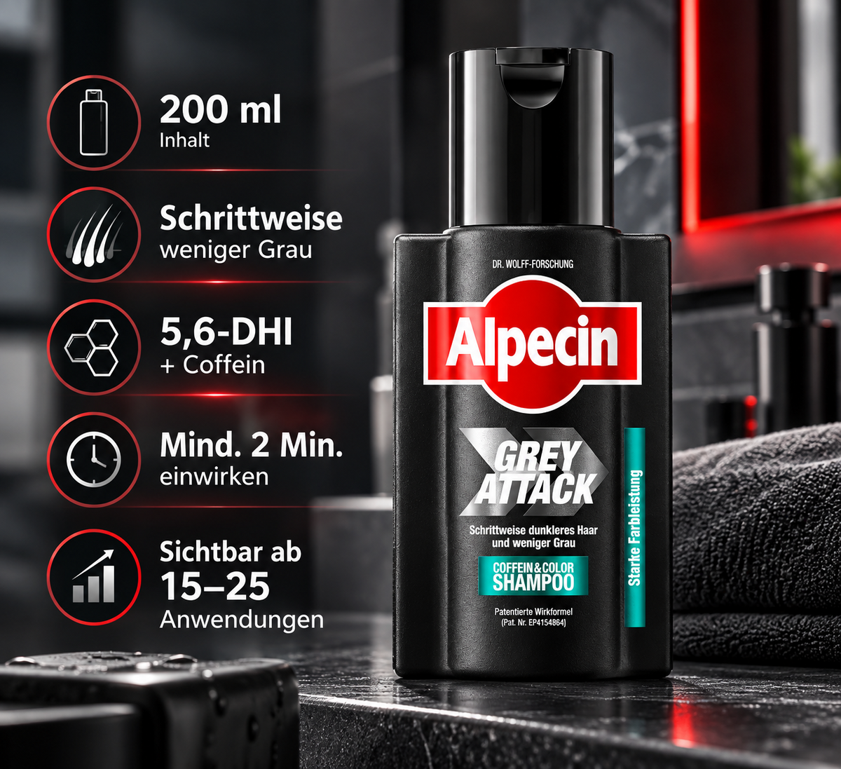 Alpecin Grey Attack Coffein & Color Shampoo, 200 ml