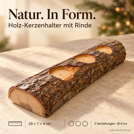 Kleine / Kerzenhalter / Kerzenständer aus Holz mit Rinde