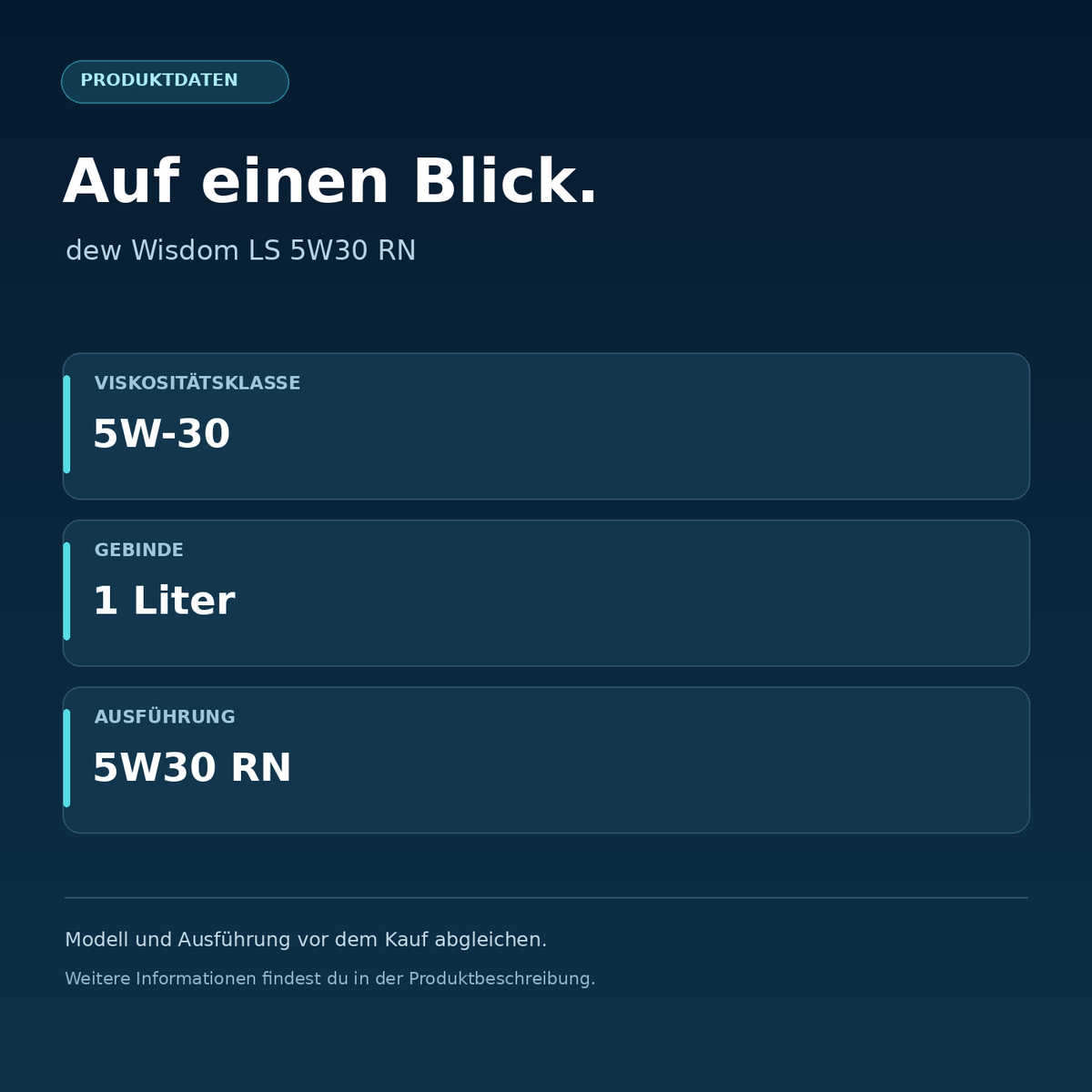 dew Wisdom LS 5W30 RN – Viskositätsklasse: 5W-30, Gebinde: 1 Liter, Ausführung: 5W30 RN