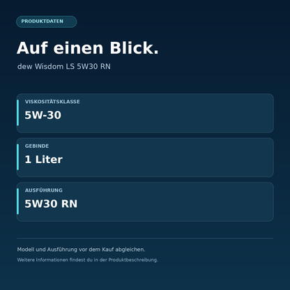 dew Wisdom LS 5W30 RN – Viskositätsklasse: 5W-30, Gebinde: 1 Liter, Ausführung: 5W30 RN