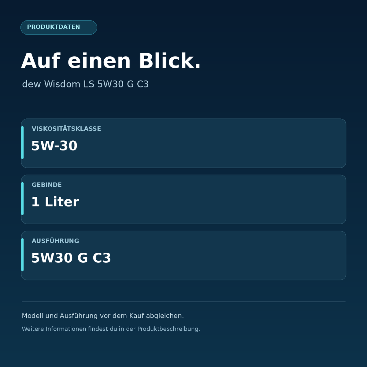 dew Wisdom LS 5W30 G C3 – Viskositätsklasse: 5W-30, Gebinde: 1 Liter, Ausführung: 5W30 G C3