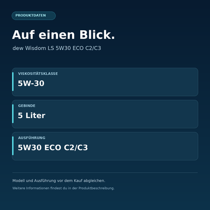 dew Wisdom LS 5W30 ECO C2/C3 – Viskositätsklasse: 5W-30, Gebinde: 5 Liter, Ausführung: 5W30 ECO C2/C3