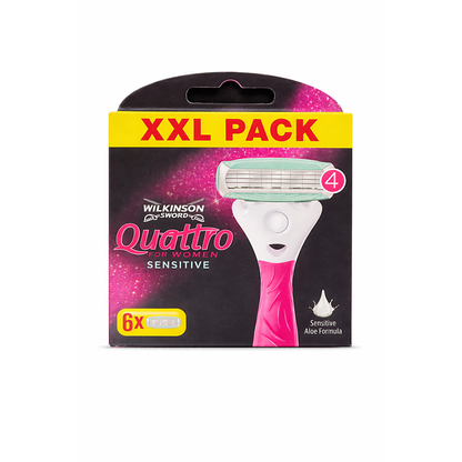 Wilkinson Quattro for Women Sensitive Rasierklingen – 6 Stück – Aloe Vera – XXL