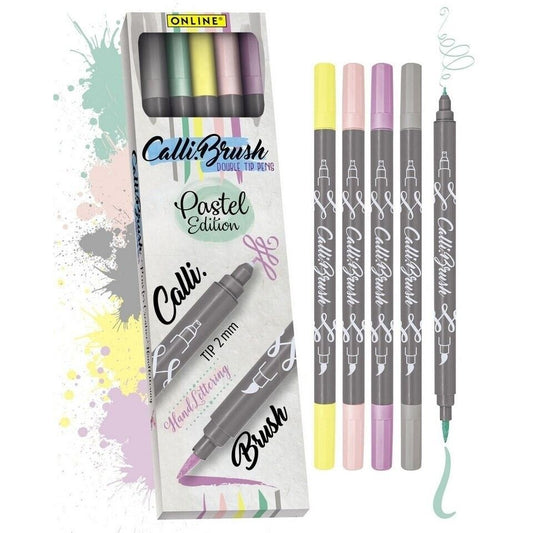 ONLINE Set Calli.Brush, 5 Double-Tip Pens, Pinselspitze und Kalligrafie-Spitze,