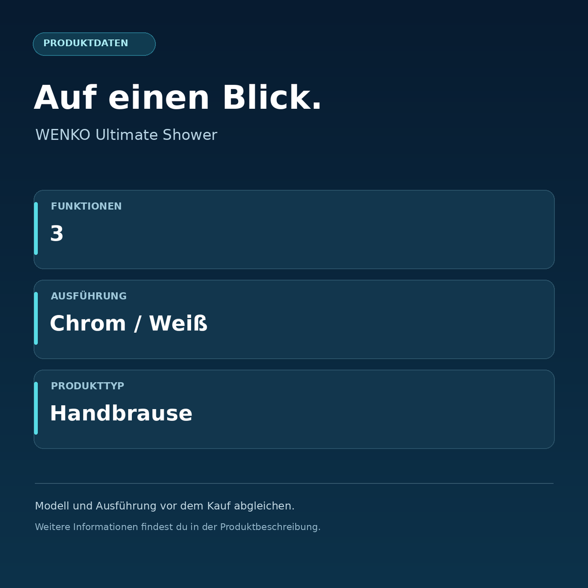 WENKO Ultimate Shower – Funktionen: 3, Ausführung: Chrom / Weiß, Produkttyp: Handbrause