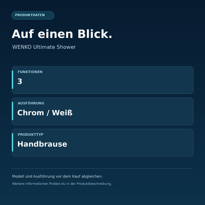 WENKO Ultimate Shower – Funktionen: 3, Ausführung: Chrom / Weiß, Produkttyp: Handbrause