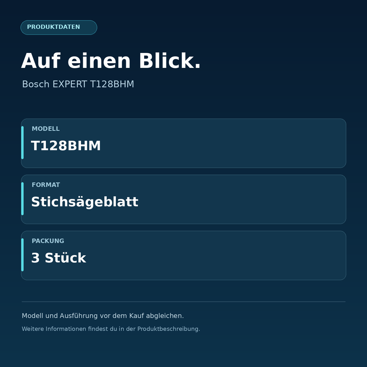 Bosch EXPERT T128BHM – Modell: T128BHM, Format: Stichsägeblatt, Packung: 3 Stück