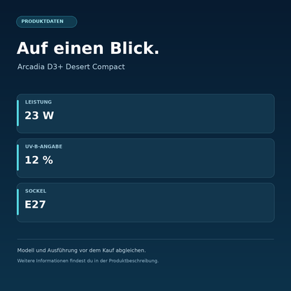 Arcadia D3+ Desert Compact – Leistung: 23 W, UV-B-Angabe: 12 %, Sockel: E27