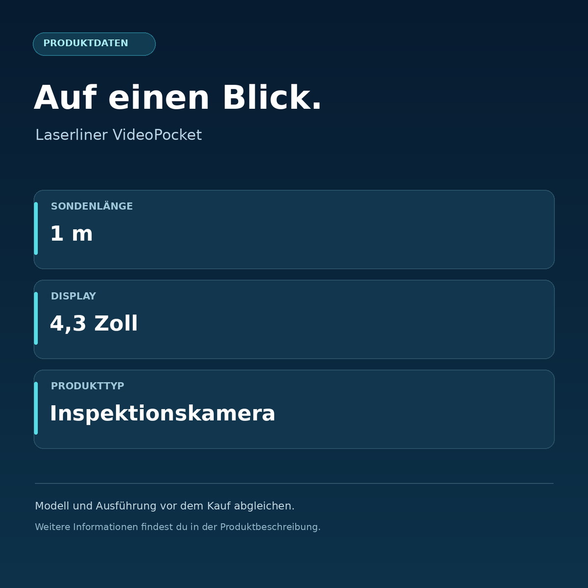 Laserliner VideoPocket – Sondenlänge: 1 m, Display: 4,3 Zoll, Produkttyp: Inspektionskamera