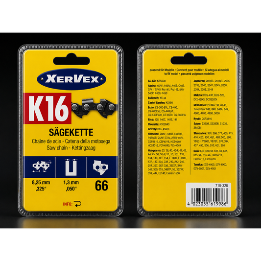 Xervex K16 Sägekette 66 Treibglieder .325" 1,3 mm Motorsägenkette