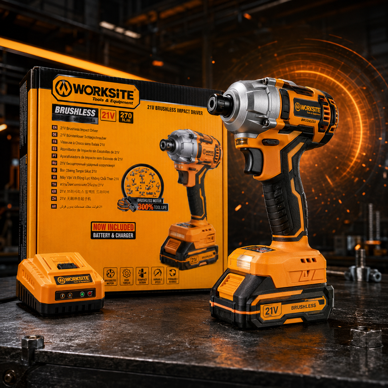WORKSITE 21V Brushless Impact Driver 270 Nm | Akku Schlagschrauber ohne Akku