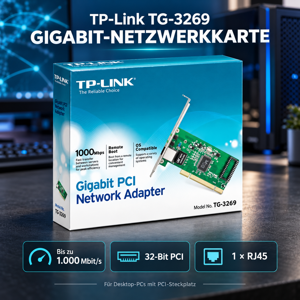 TP-Link TG-3269 Gigabit PCI Netzwerkkarte – 10/100/1000 Mbit/s, RJ45 LAN-Adapter