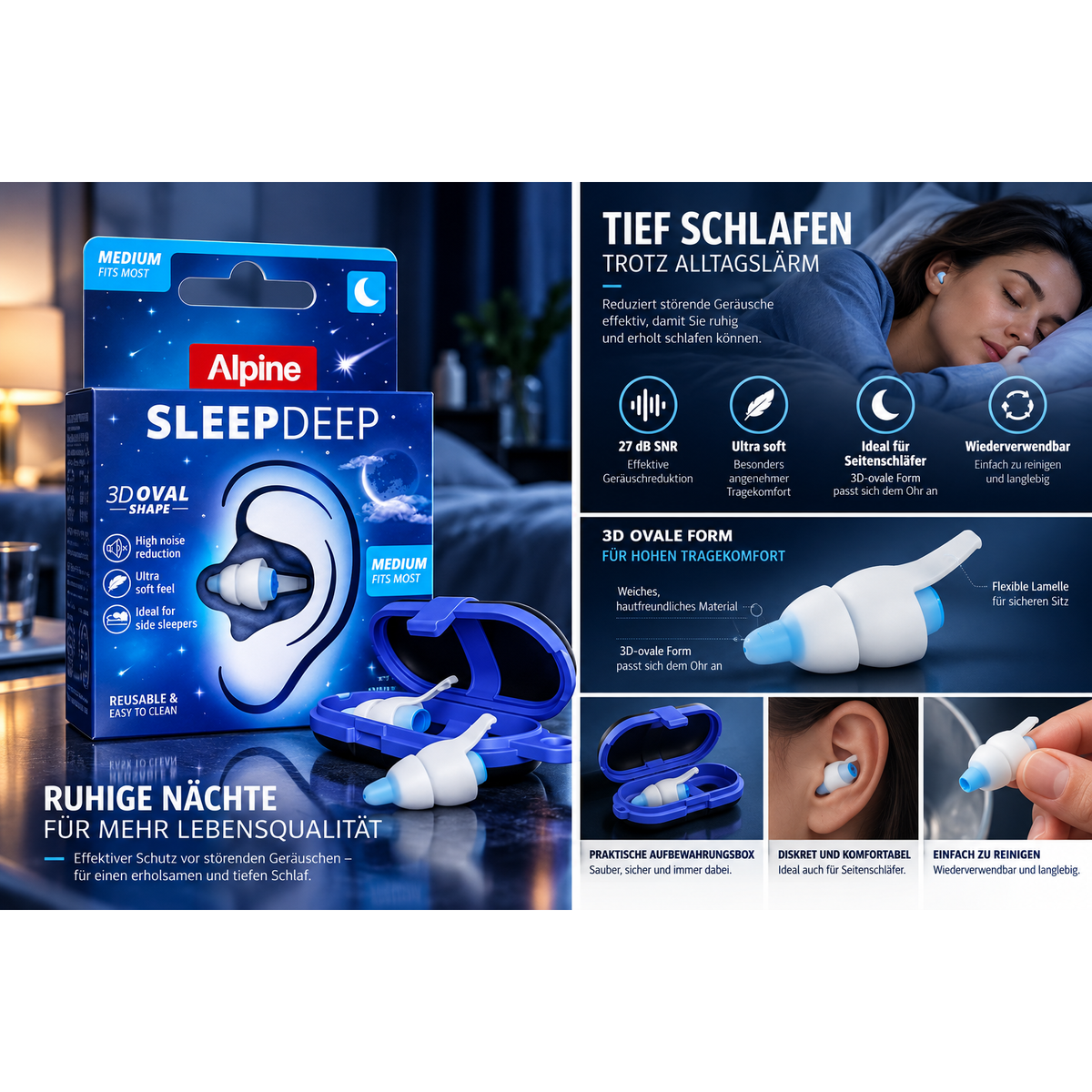 Alpine SleepDeep Ohrstöpsel zum Schlafen & Schnarchen, 1 Paar (Größe M)