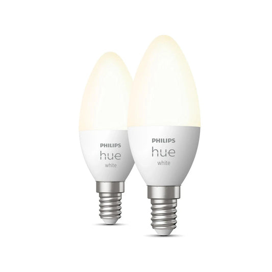 Philips Hue White Smarte LED Lampe, Kerze, Doppelpack, E14, 5,5W, 470lm, 2700K (