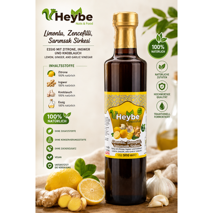 Heybe Zitronen-Ingwer-Knoblauch Essig 500 ml – Natürlich fermentierter Essig
