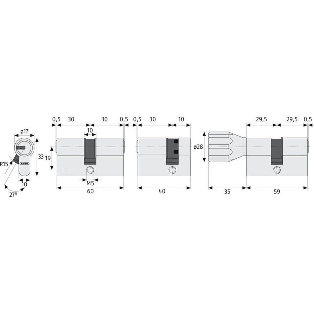 Profilzylinder D6XNP Abus 40/45 mm einzelschließend