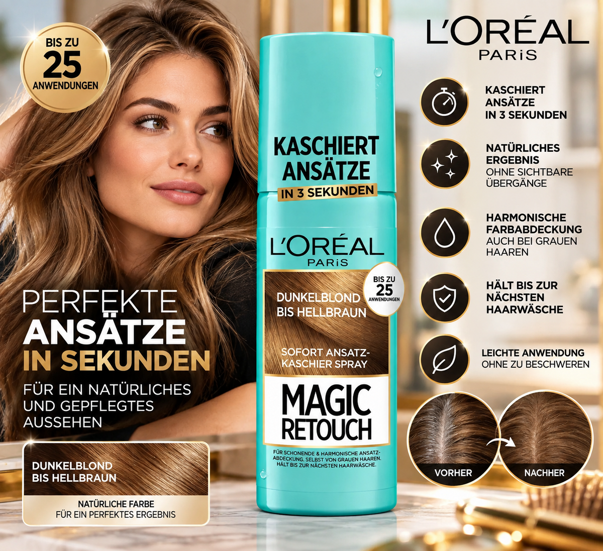Loreal Magic Retouch DUNKELBLOND bis HELLBRAUN Ansatz Kaschierspray 75ml