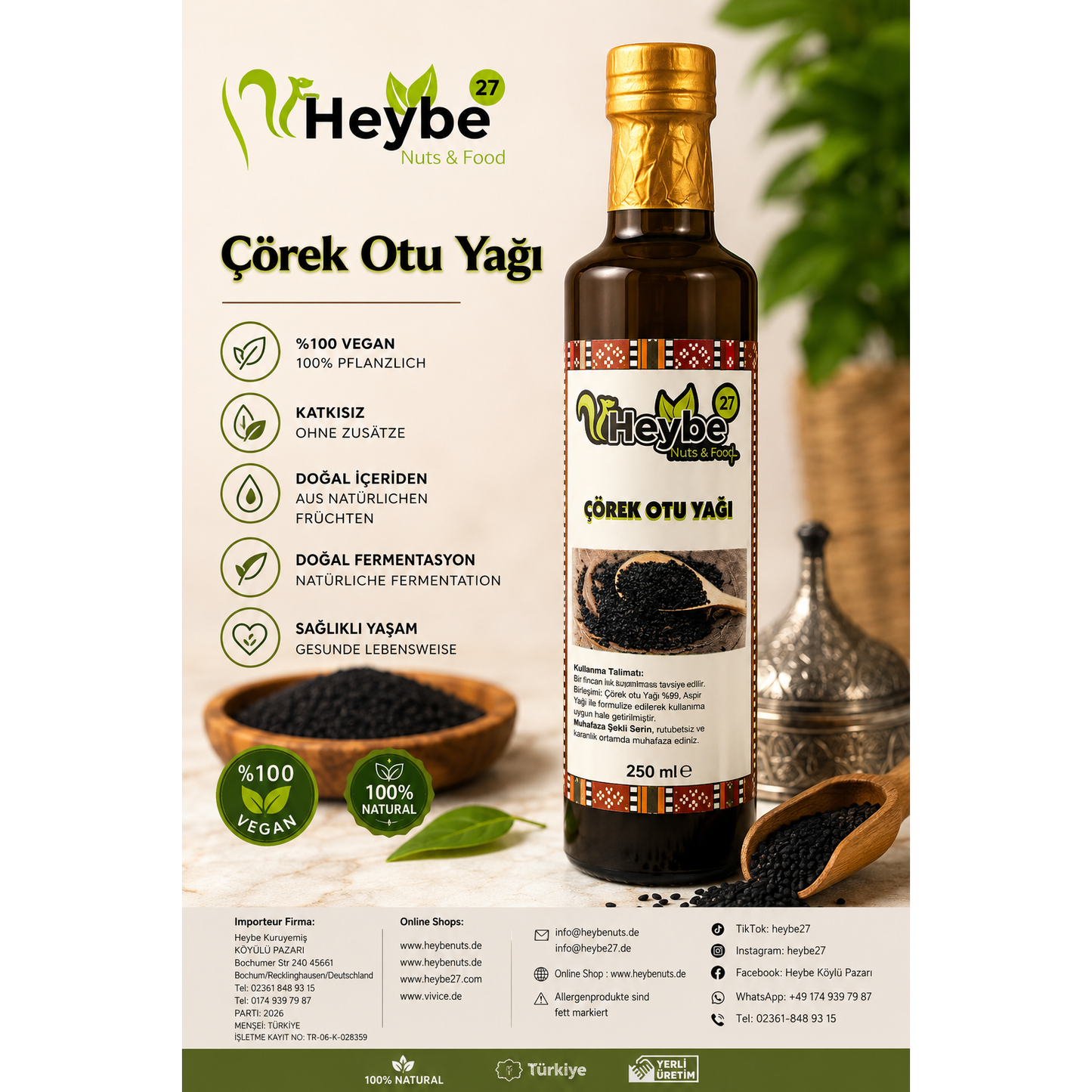 Heybe Schwarzkümmelöl 250 ml – Kaltgepresstes Naturöl