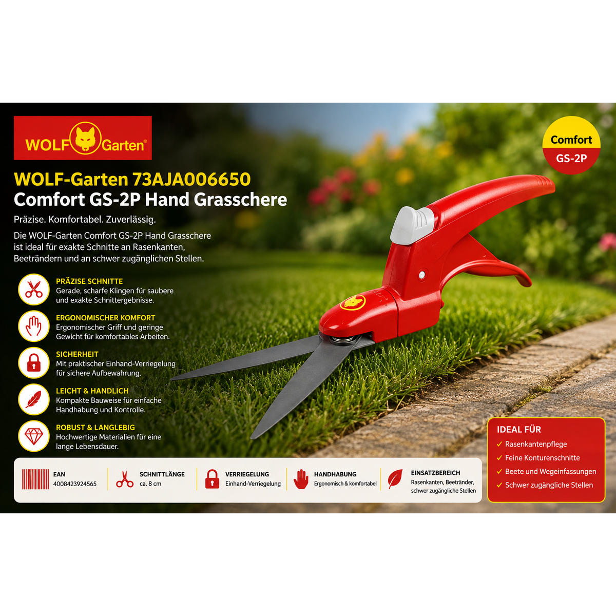 WOLF-Garten 73AJA006650 Comfort GS-2P Hand Grasschere