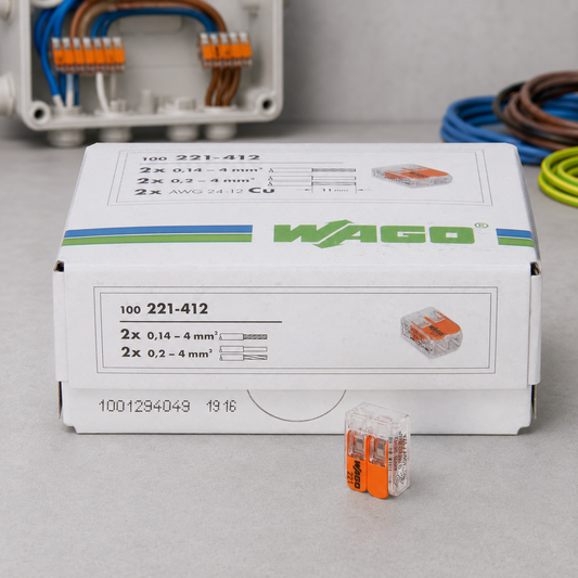 WAGO 221-412 COMPACT-Verbindungsdosenklemme mit Hebel  max. 4mm²  2 Leiter 100st
