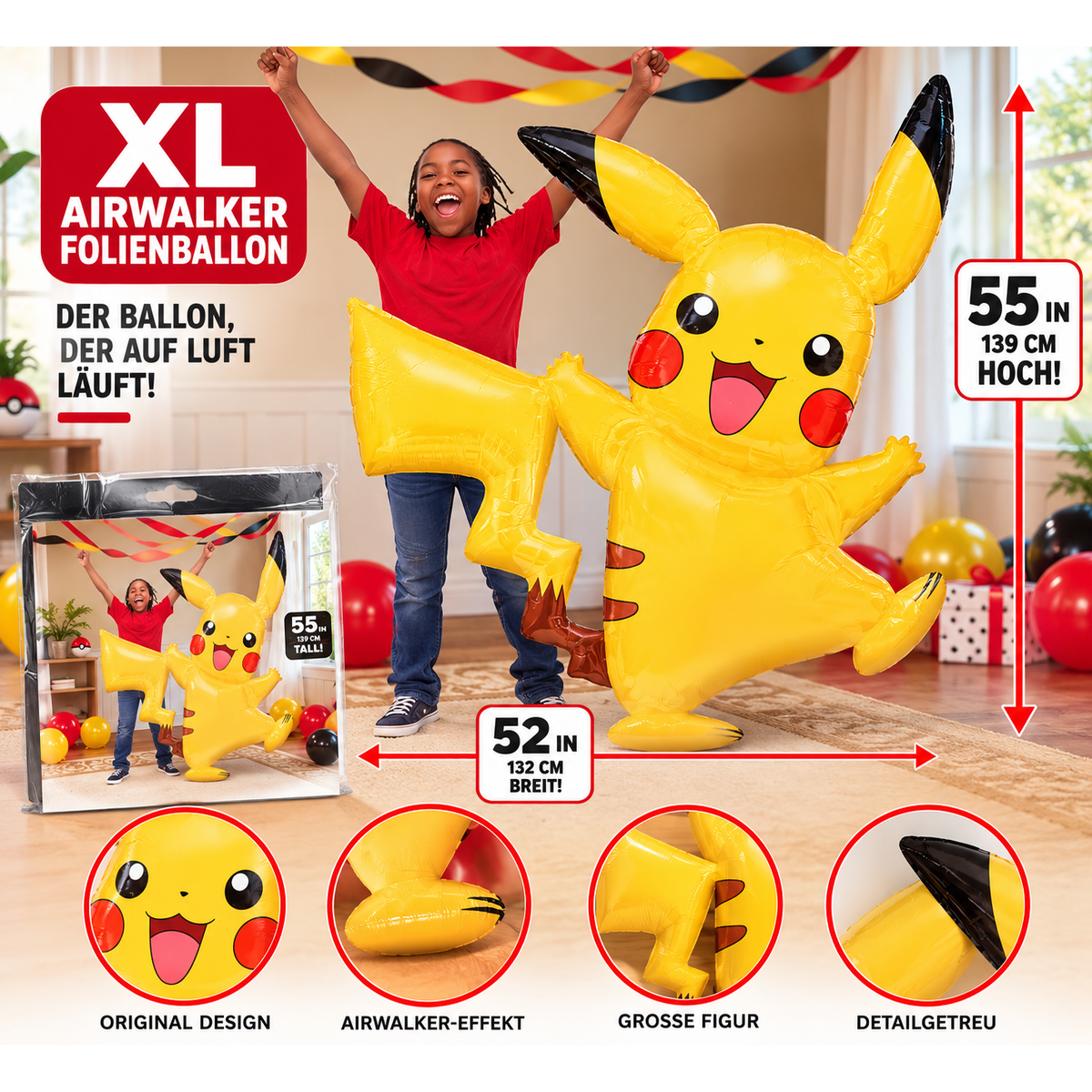 Pikachu AirWalkers Folienballon 132 × 139 cm