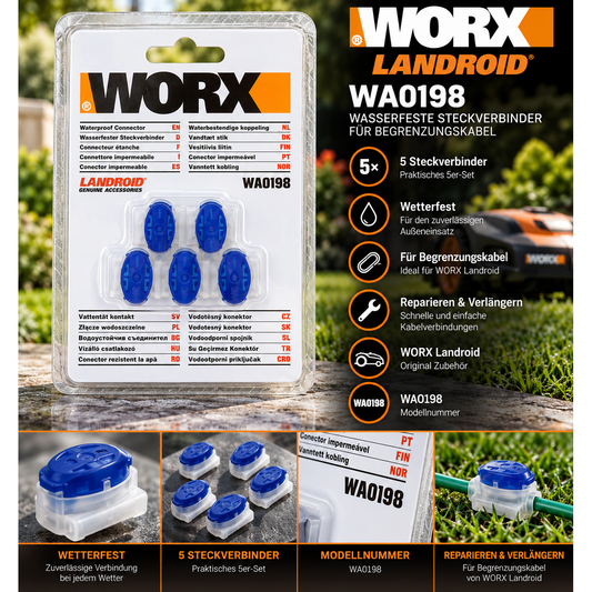 WORX WA0198 Kabelverbinder für Landroid Mähroboter – 5 Steckverbinder für Verlängerung des Begrenzungskab – Produktbild 1