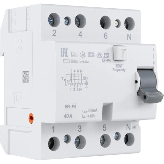 REV FI Schutzschalter (RCCB) 4-polig, Höhe 68mm, 40A, 30mA, 4TE, 415VAC, weiss