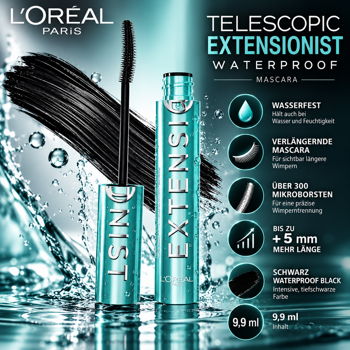 L'Oréal Telescopic Extensionist Waterproof Lengthening Mascara - Schwarz 9,9 ml