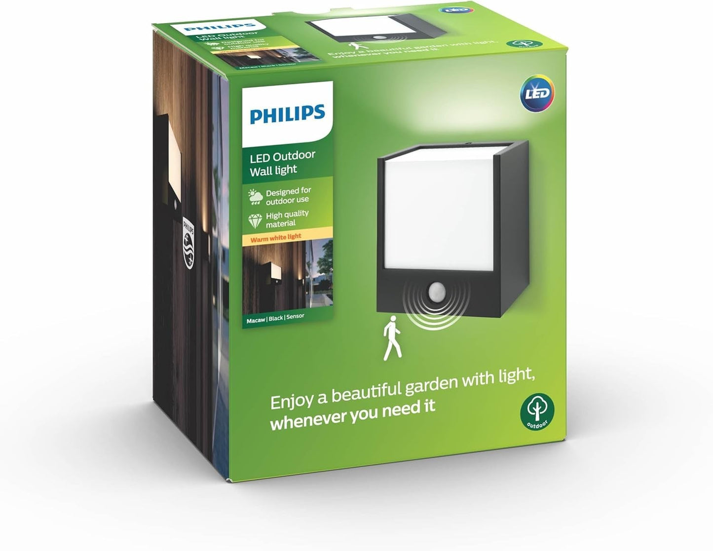 Philips myGarden LED Wandleuchte Macaw Schwarz mit Bewegungsmelder